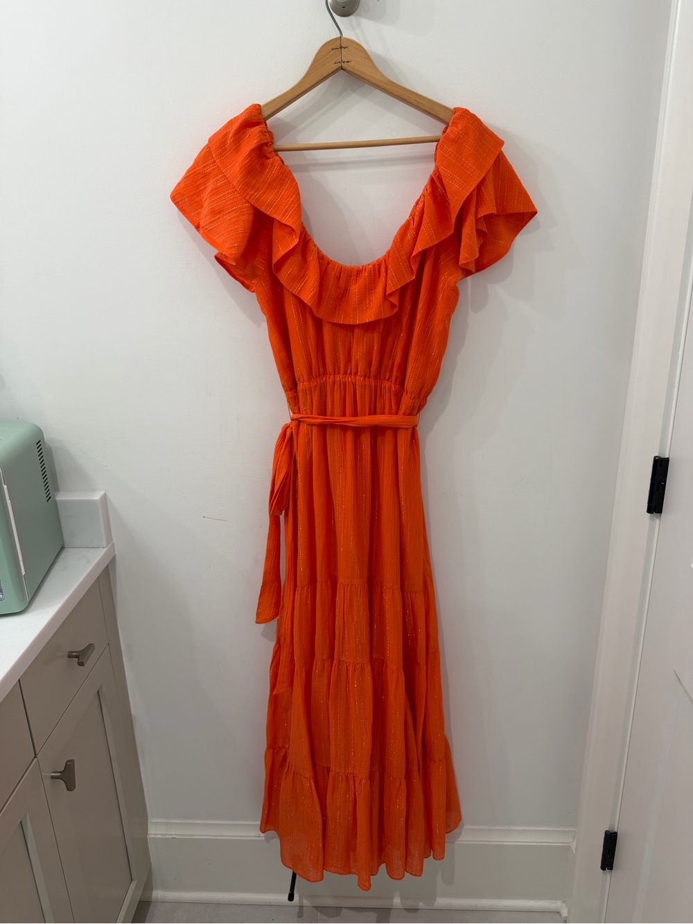 NWOT Marie Oliver Orange Belted Maxi Dress